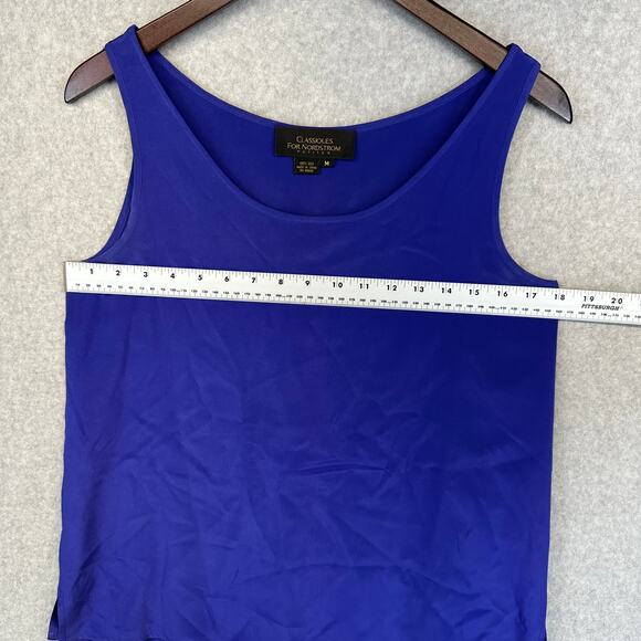 Classiques For Nordstrom Top Womens Size Medium Petite Royal Blue 100% Silk Tank - Picture 7 of 10